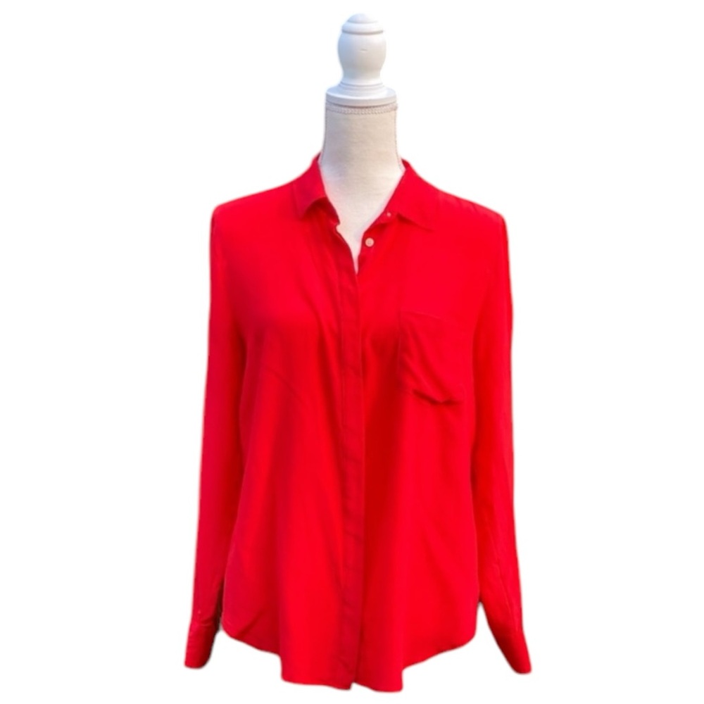 J Crew Red Silk Button Down Blouse Size 12